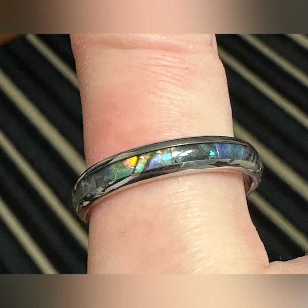 Three Keys Jewelry Abalone Shell Inlay Tungsten ring